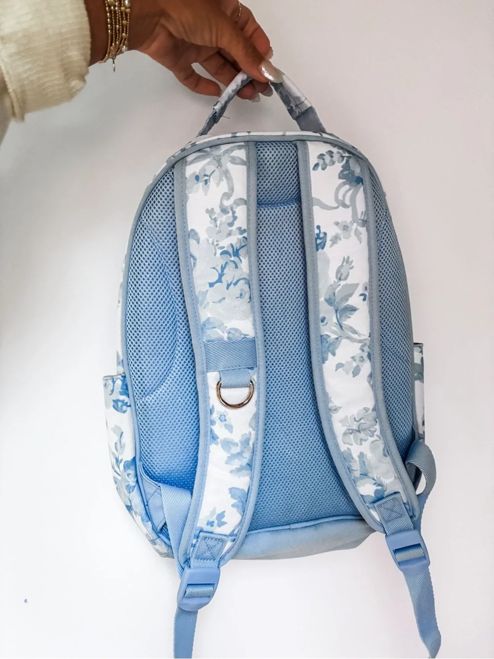LoveShackFancy Light Blue and White Floral Kids Backpack